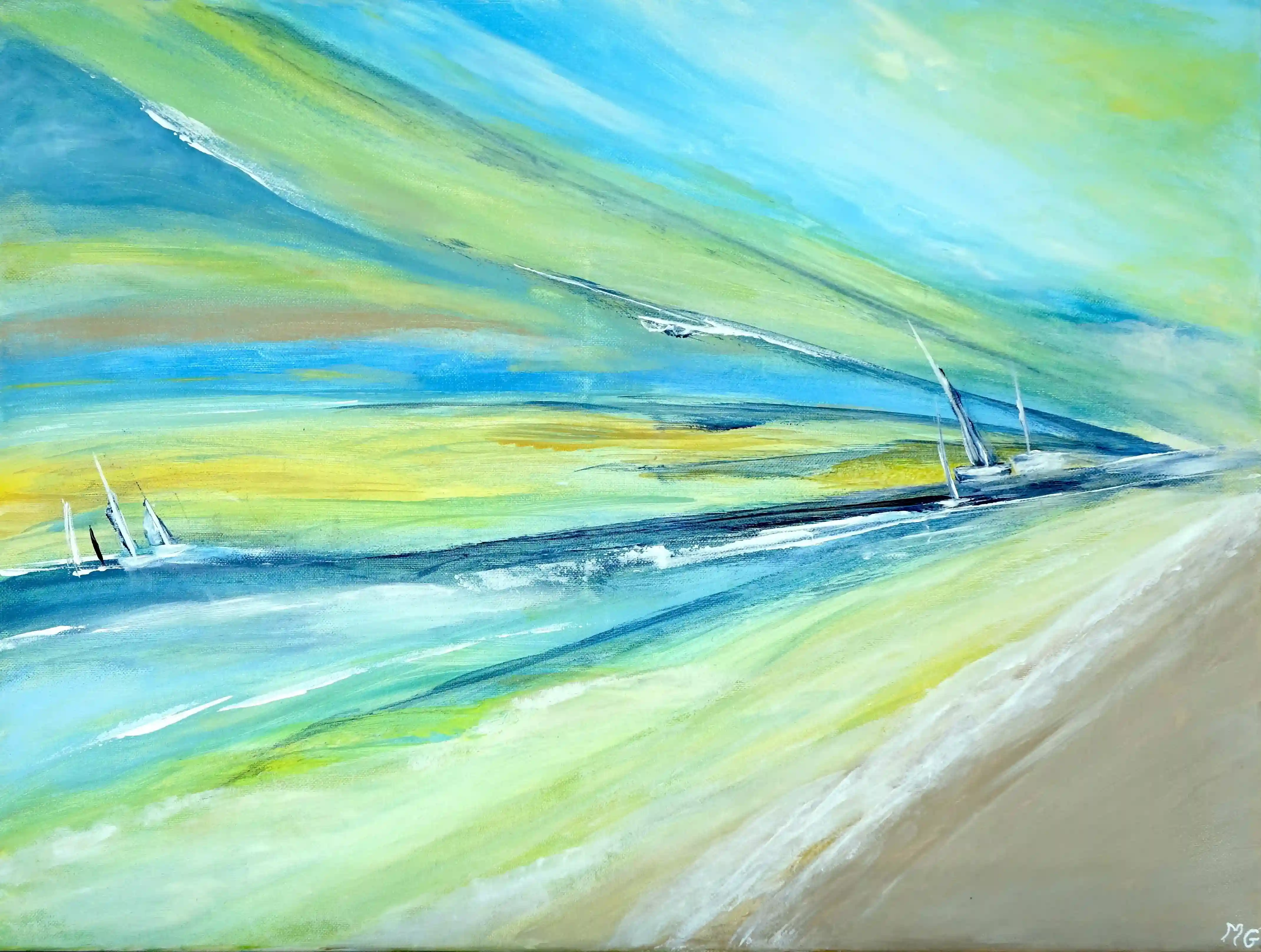 Peinture Attraction, paysage contemporain 61 x 46 cm en acrylique, évocation de la puissance de la nature.