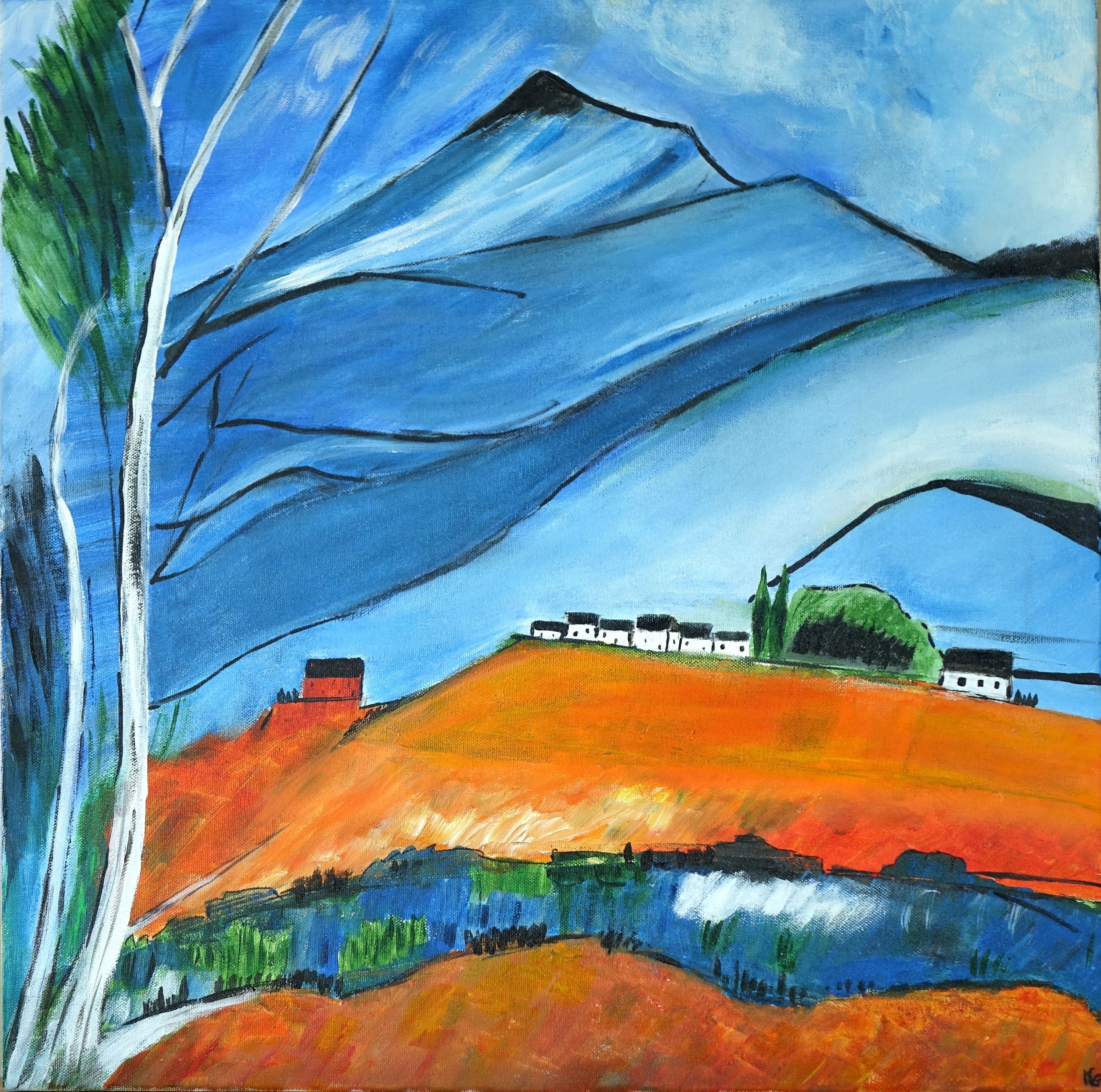 Peinture Contrastes, inspiration Sainte-Victoire en acrylique 50 x 50 cm.