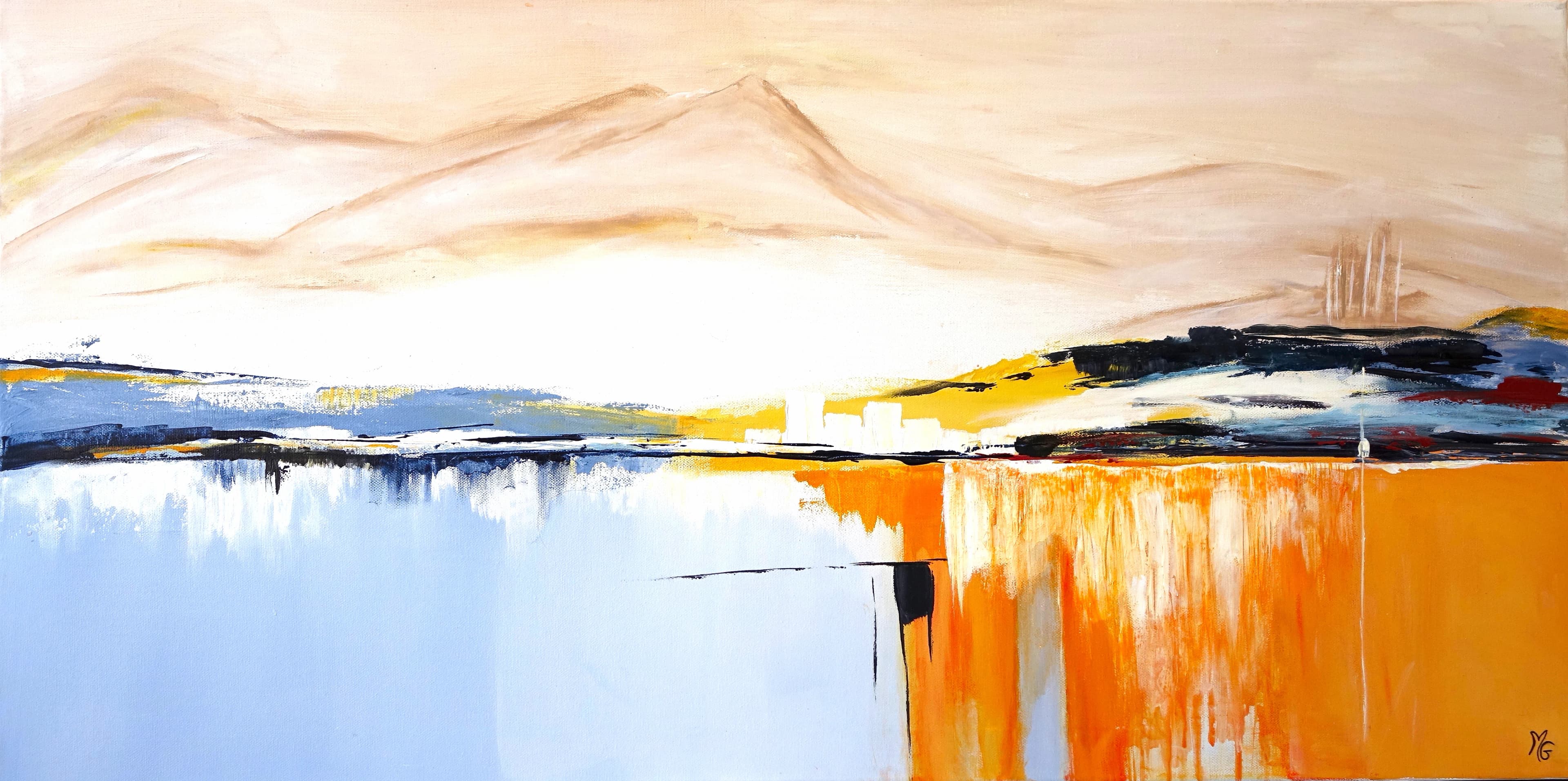 Tableau Pureté, acrylique 100 x 50 cm, œuvre abstraite aux couleurs vives et harmonieuses.