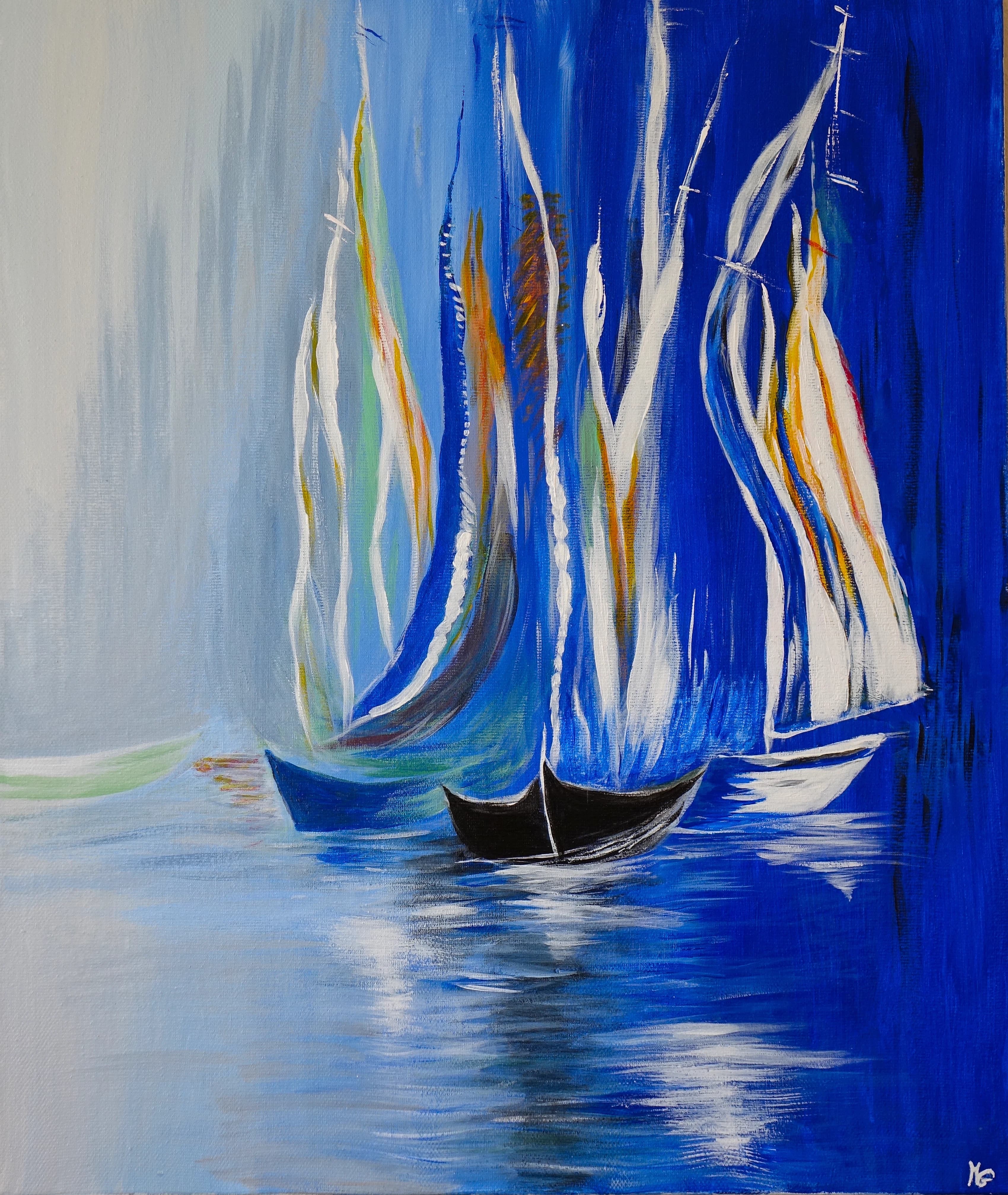 Tableau Sous la brise, acrylique 65 x 54 cm, évoquant la douceur d'une brise légère et un mouvement apaisant.