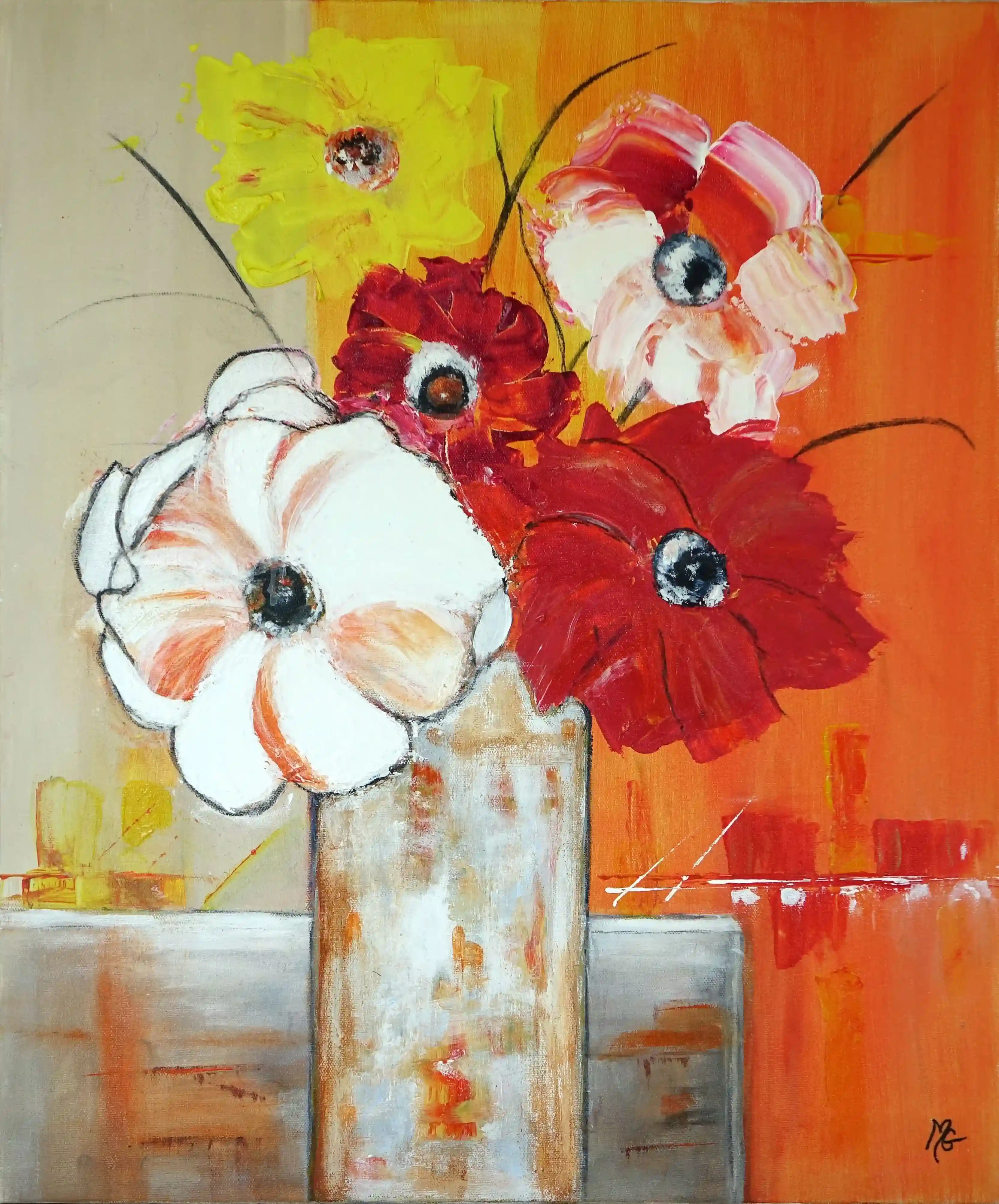 Tableau Couleurs florales, acrylique 50 x 60 cm aux nuances harmonieuses.