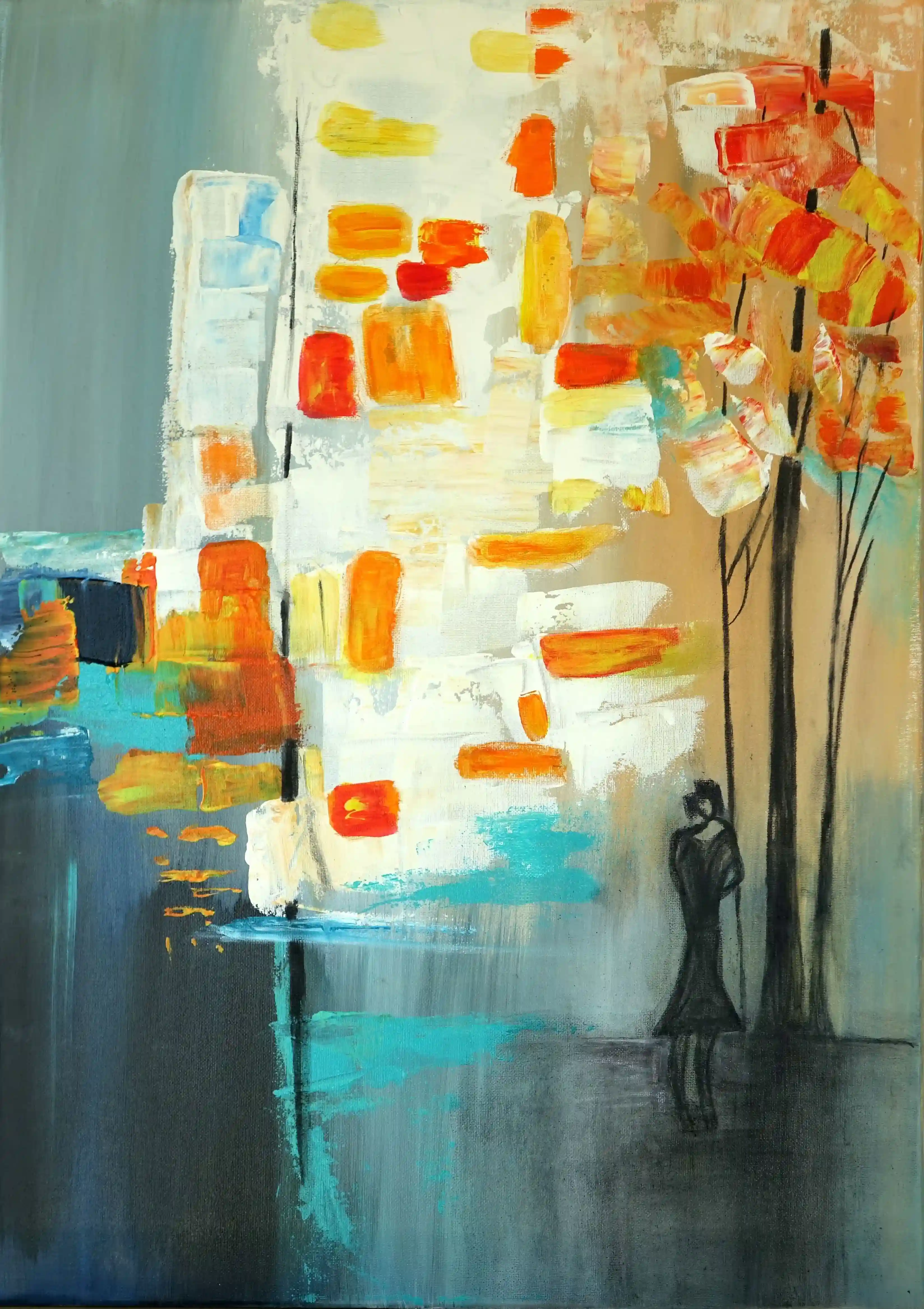 Tableau contemporain Espoir, acrylique 50 x 70 cm représentant une nature refuge.